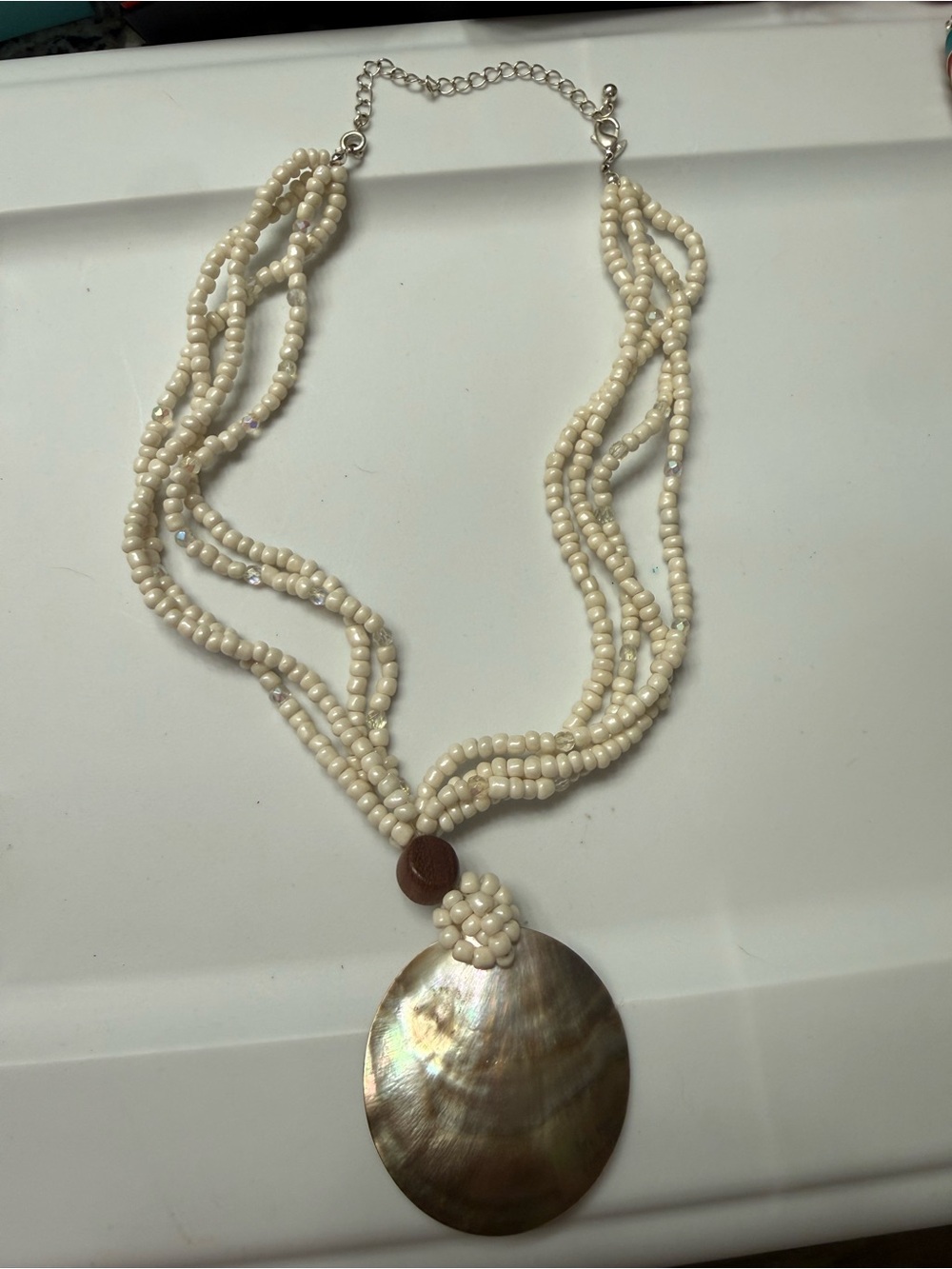 Vintage Avon NR Multi Strand Bead And Abalone Seashell Pendant Necklace